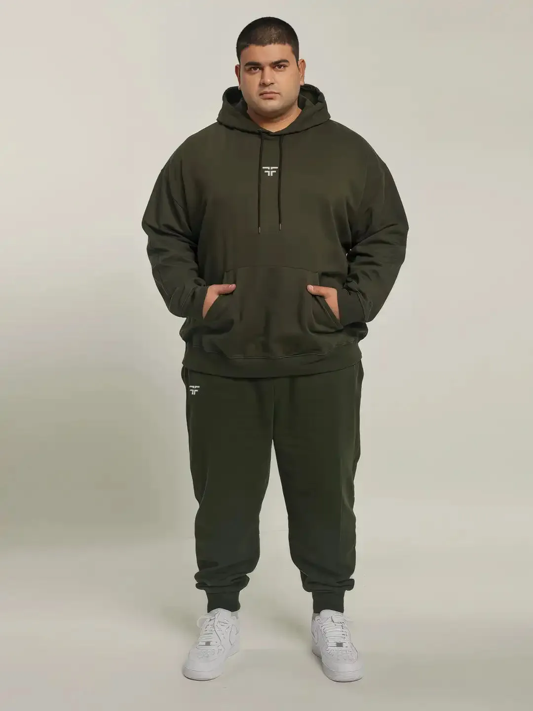 || PLUS SIZE MILITARY GREEN THERMAL CO-ORD SET (HOODIE & JOGGER COMBO) ||