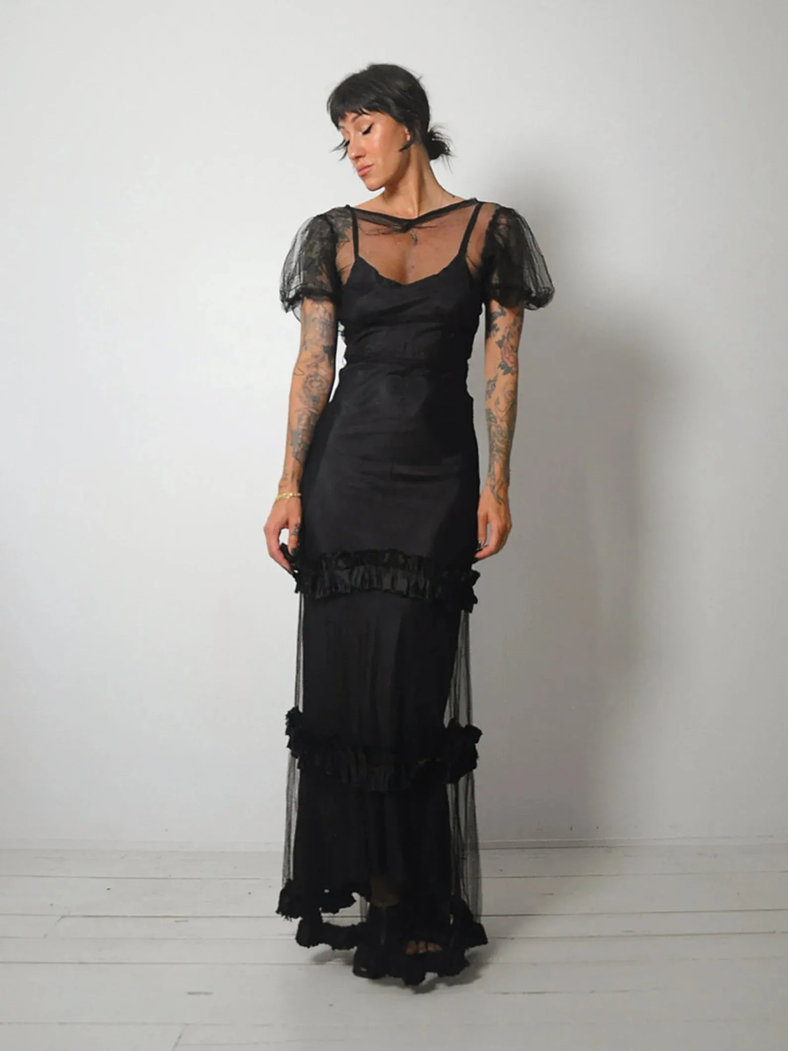 1930's Open Back Mesh Dress