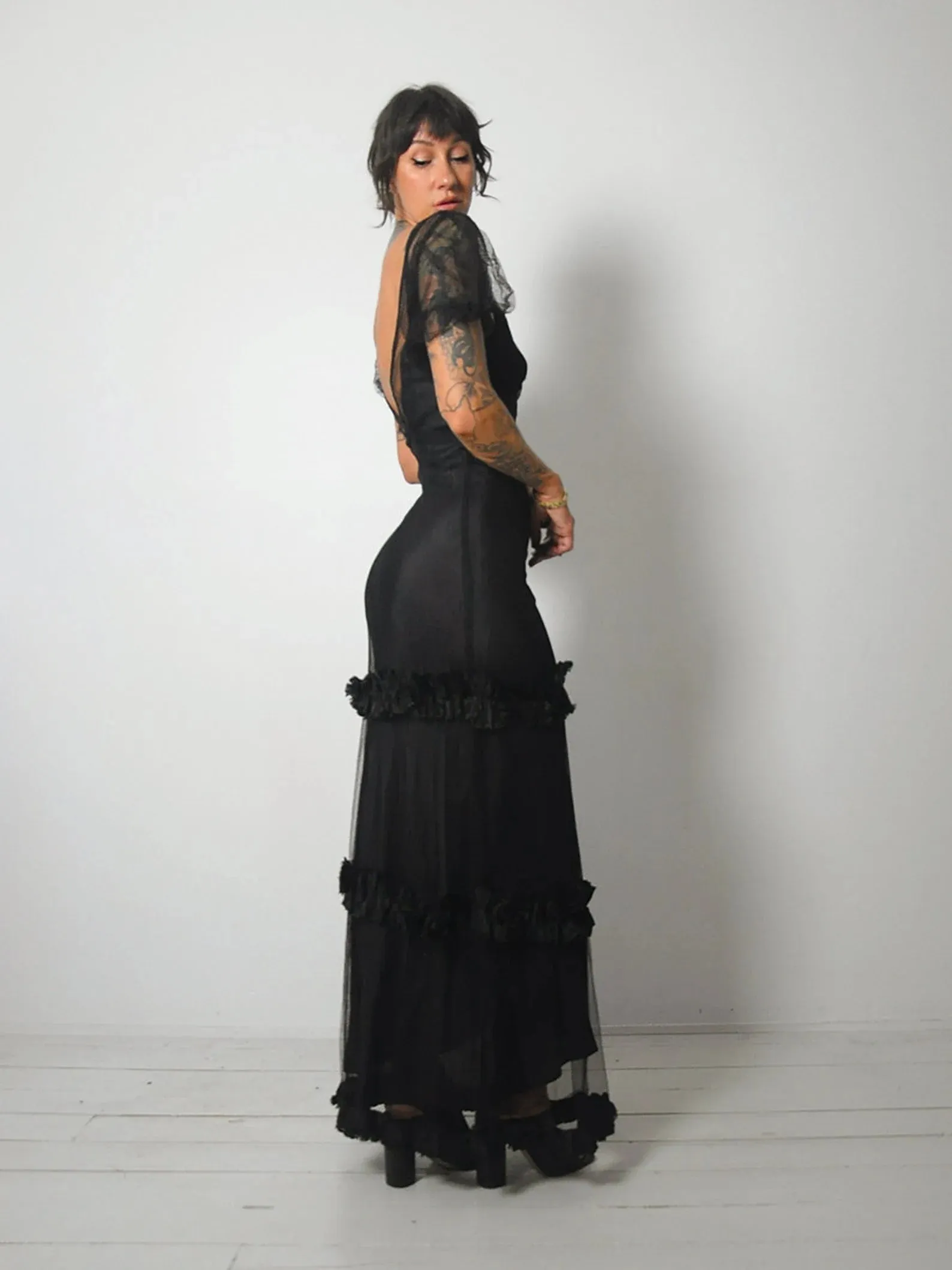 1930's Open Back Mesh Dress