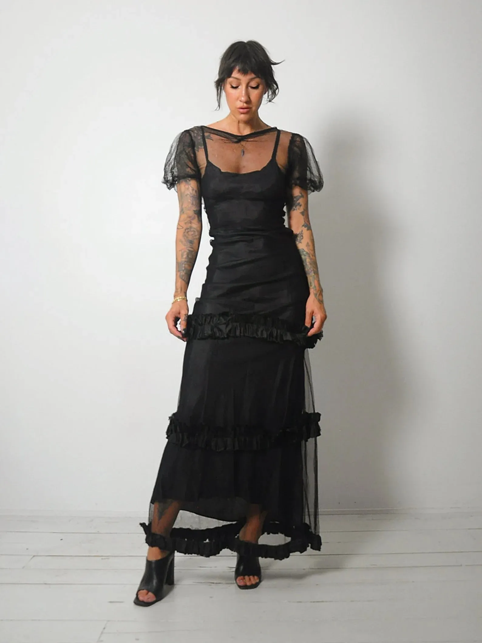 1930's Open Back Mesh Dress