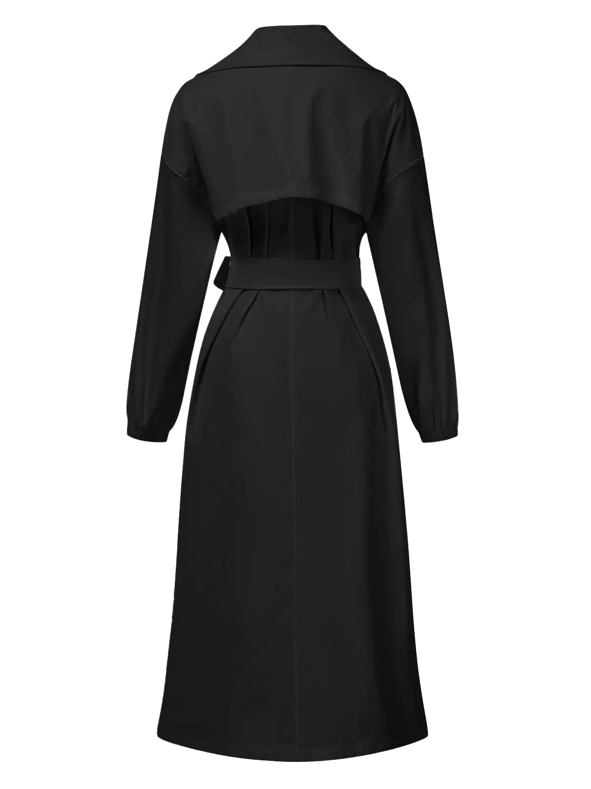 1940s Solid Notched Collar Belted Long Coat