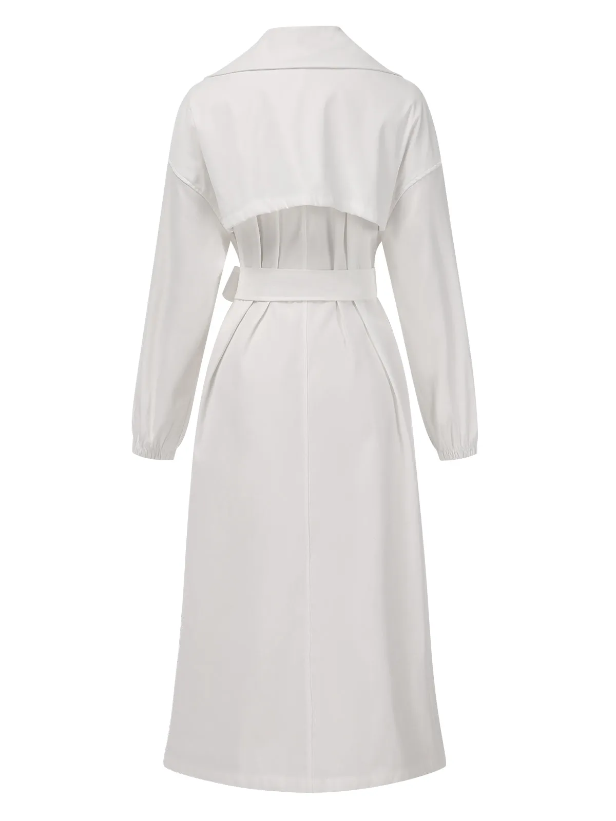 1940s Solid Notched Collar Belted Long Coat