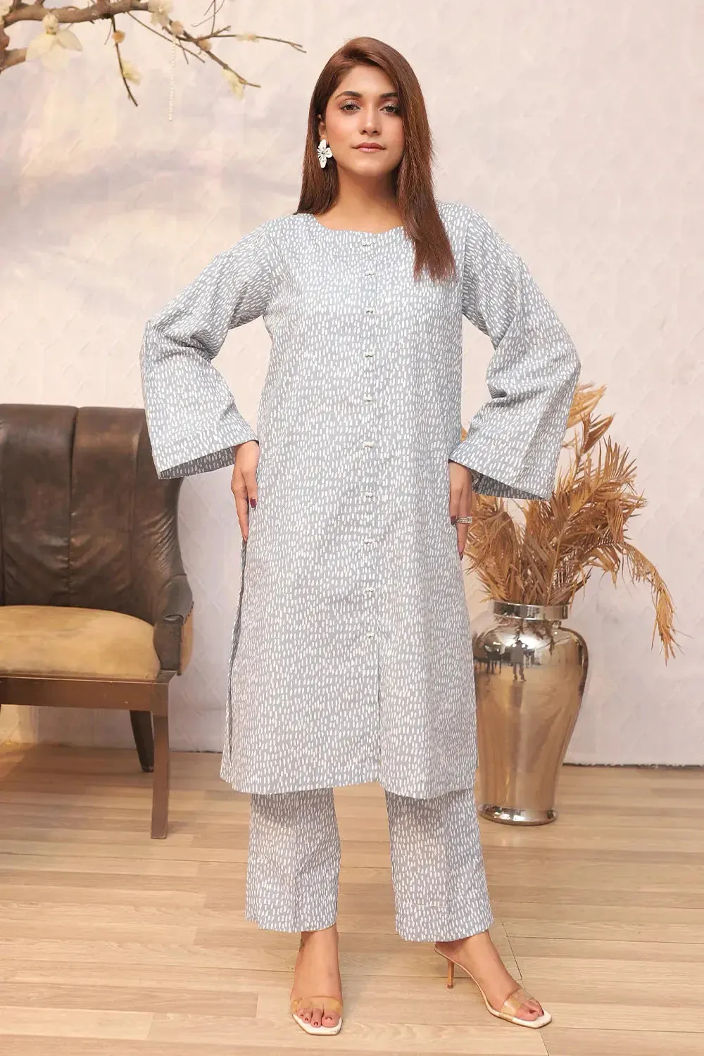 2PC Printed Stitched Cambric Suit KST-24028