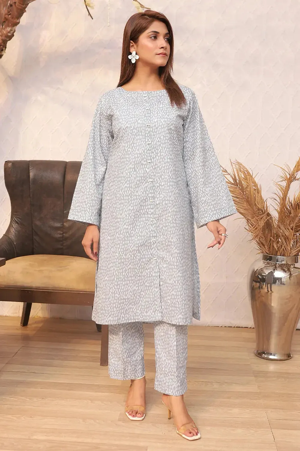2PC Printed Stitched Cambric Suit KST-24028