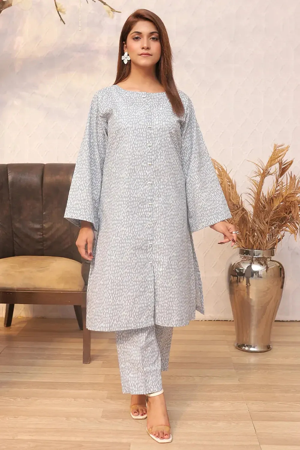 2PC Printed Stitched Cambric Suit KST-24028