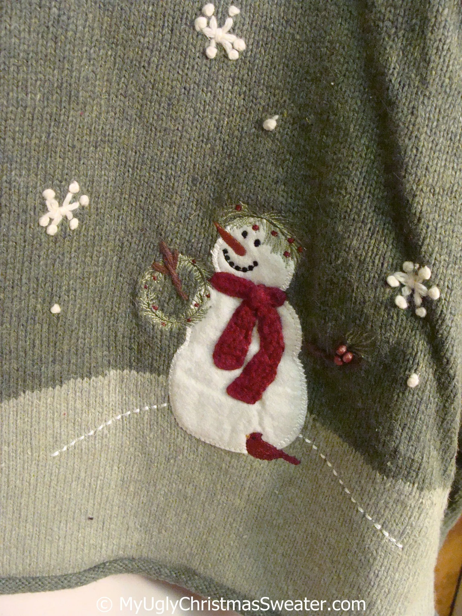 2sided Green Snowman Themed Ugly Christmas Sweater