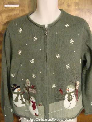 2sided Green Snowman Themed Ugly Christmas Sweater