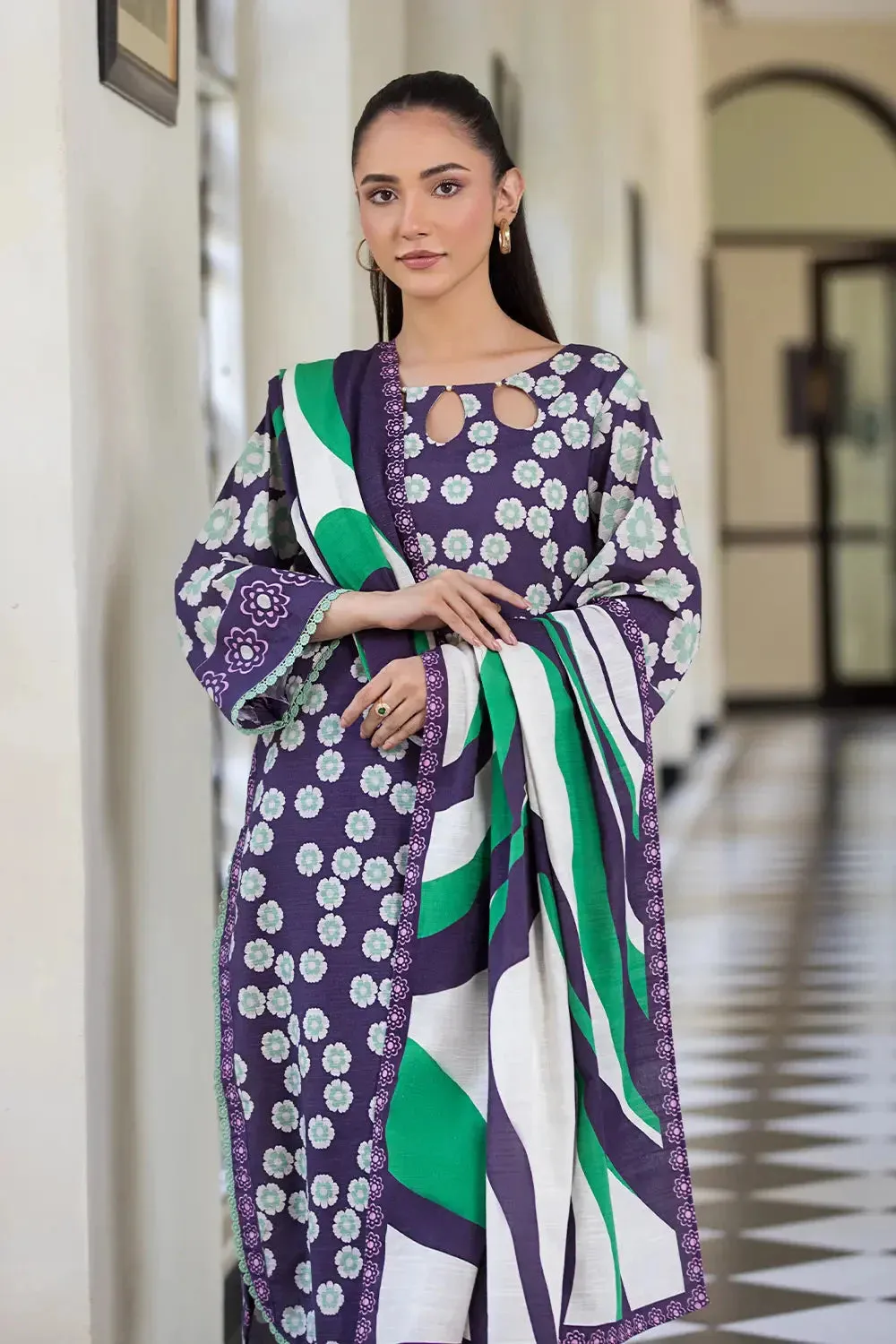 3PC Printed Unstitched Khaddar Suit KKH-2883
