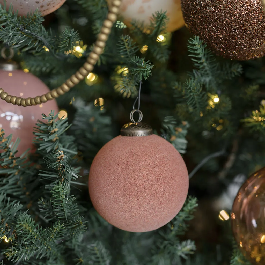 3" Flocked Vintage Rose Glass Ornament