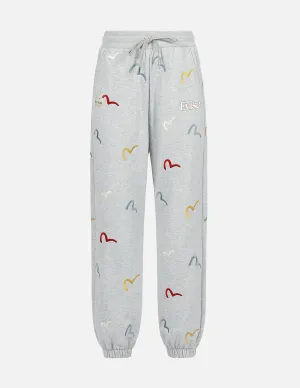 Allover Multi-color Seagull Embroidery Sweatpants