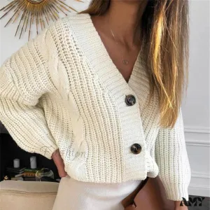 Amy Fashion - Winter Long Sleeve V Neck Jumper Cardigae