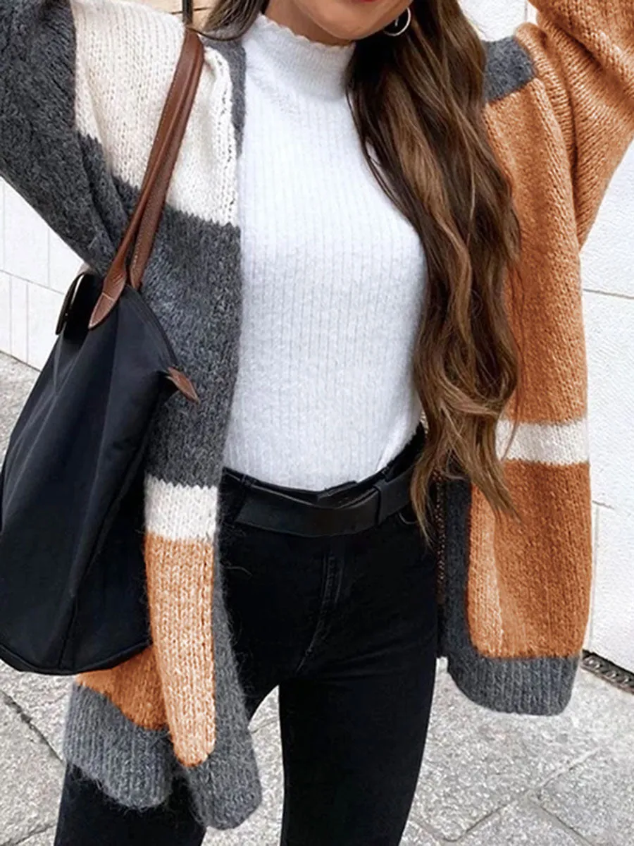 Autumn And Winter Fashion Women'S Color Matching Sweater Coat