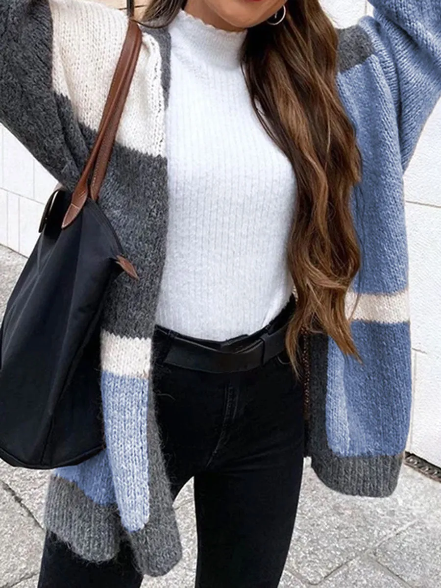 Autumn And Winter Fashion Women'S Color Matching Sweater Coat