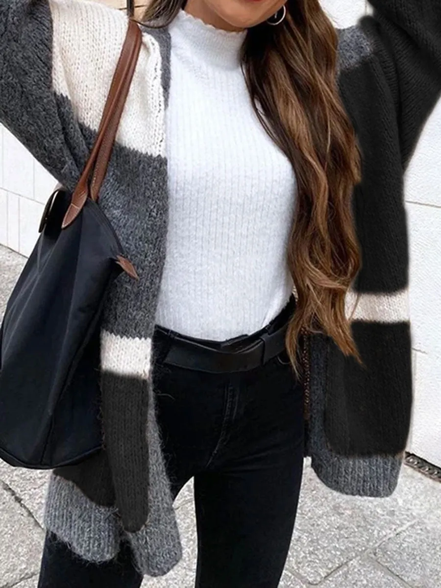 Autumn And Winter Fashion Women'S Color Matching Sweater Coat