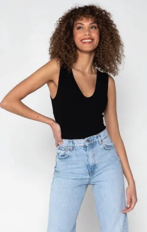 Bamboo Rib Deep V Thong Bodysuit