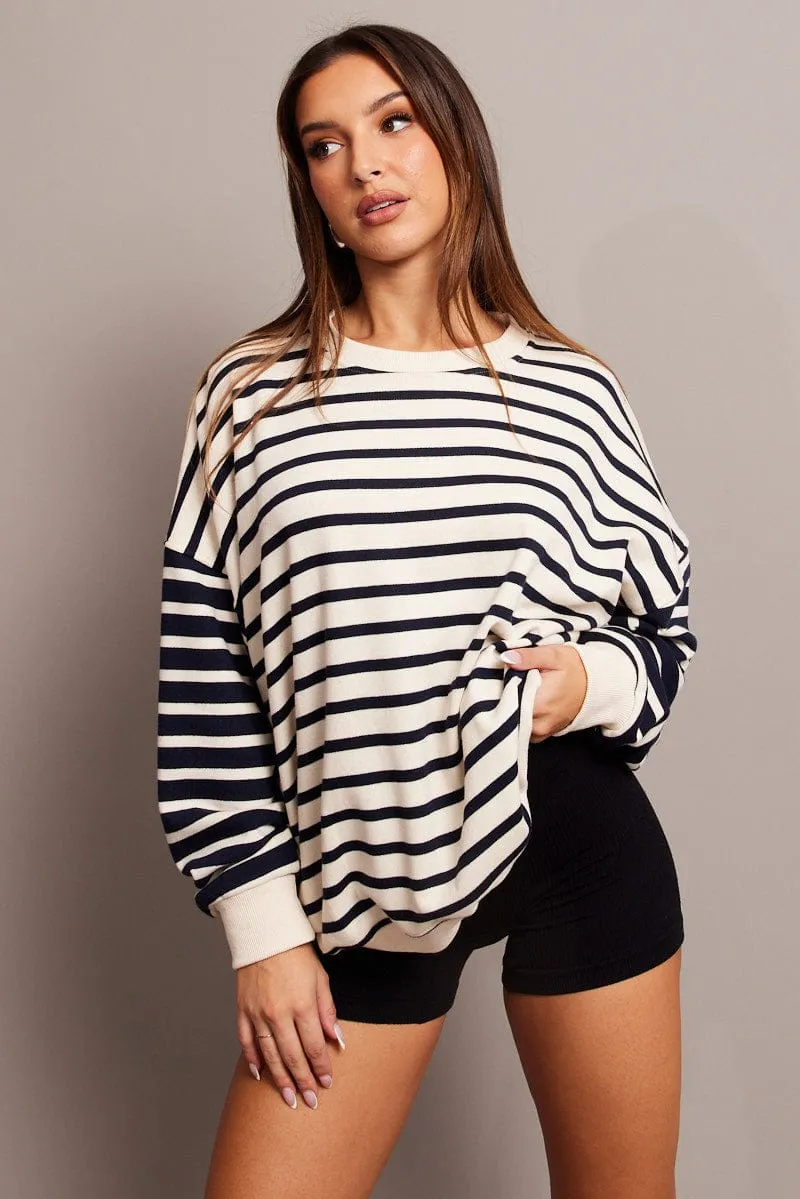 Beige Stripe Sweater Long Sleeve