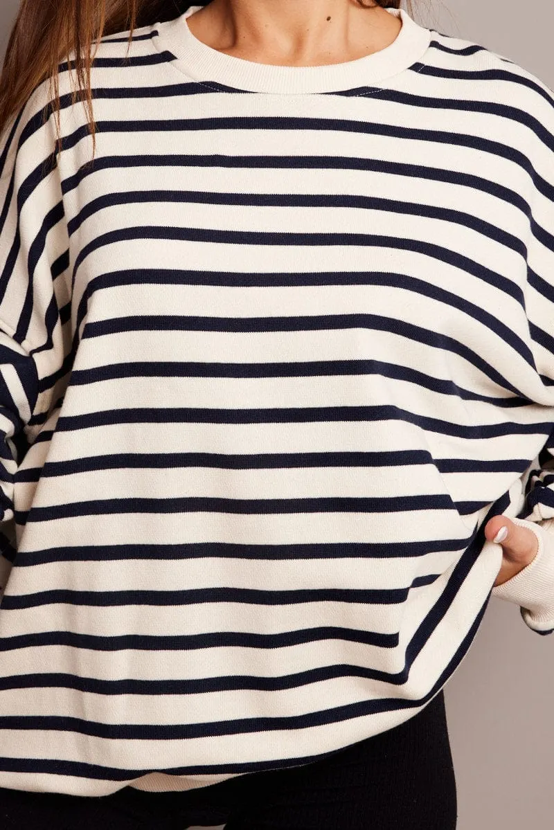 Beige Stripe Sweater Long Sleeve