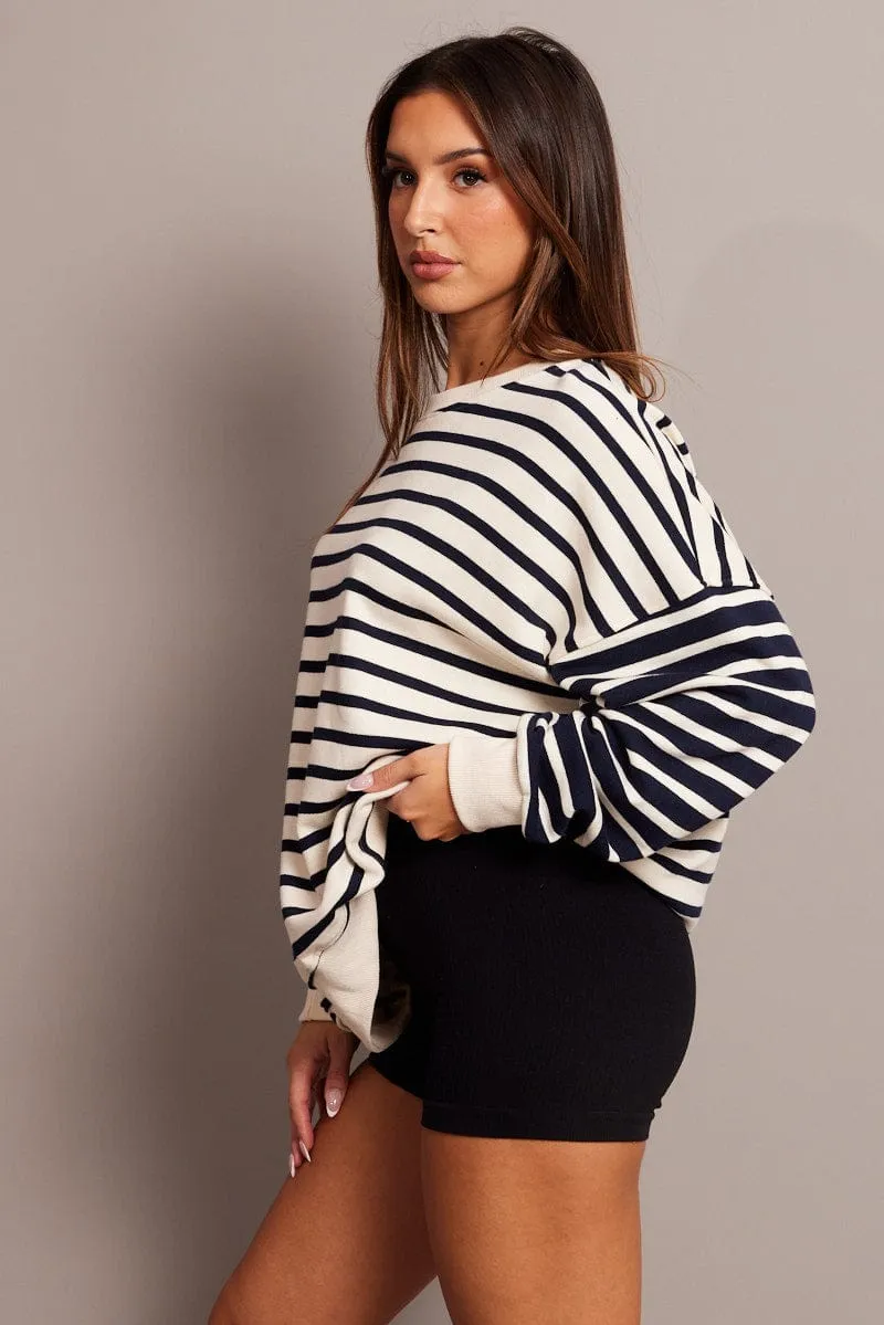 Beige Stripe Sweater Long Sleeve