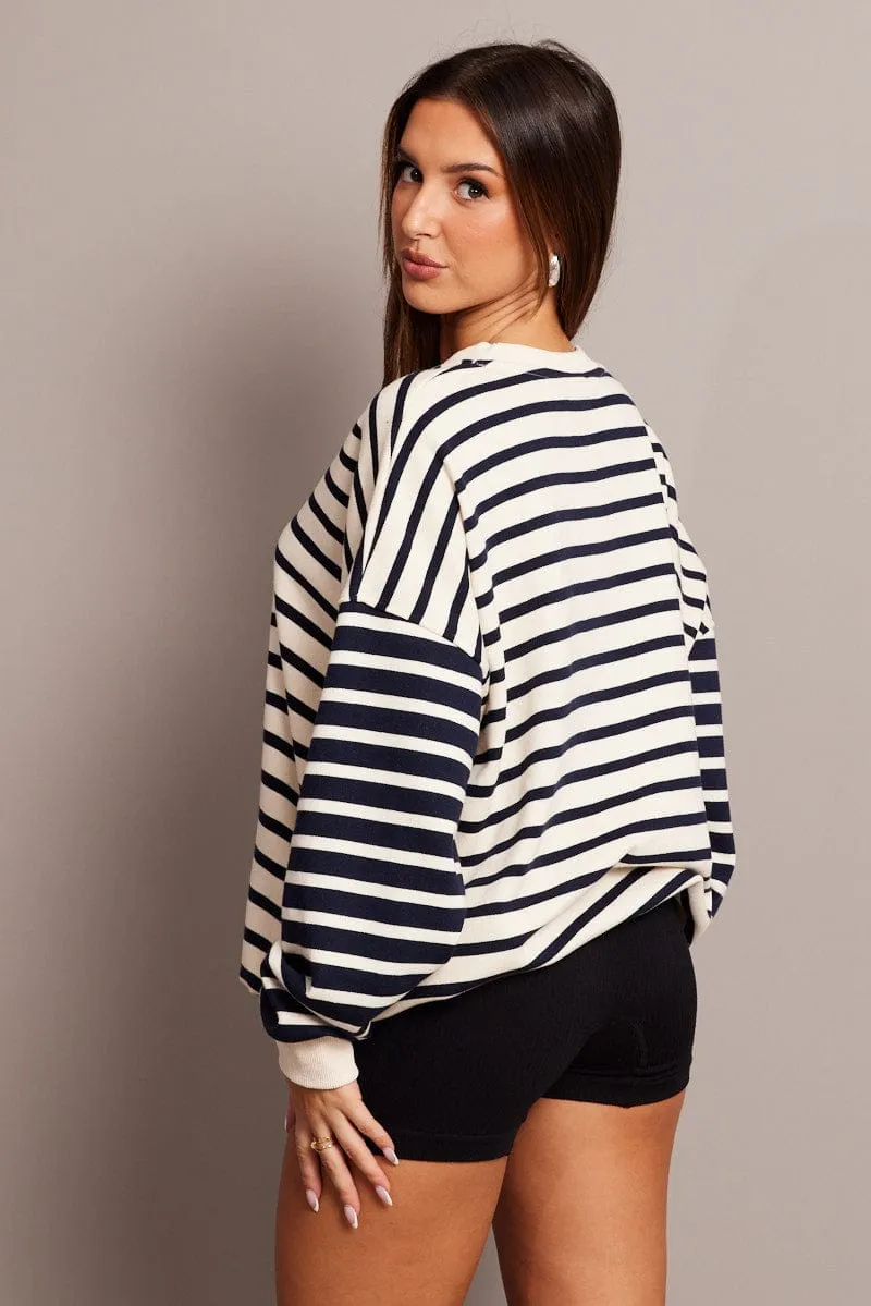 Beige Stripe Sweater Long Sleeve
