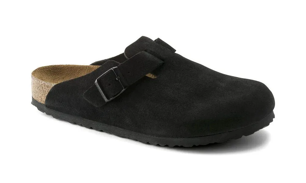 Birkenstock Mens Boston Soft Footbed Suede Leather Black