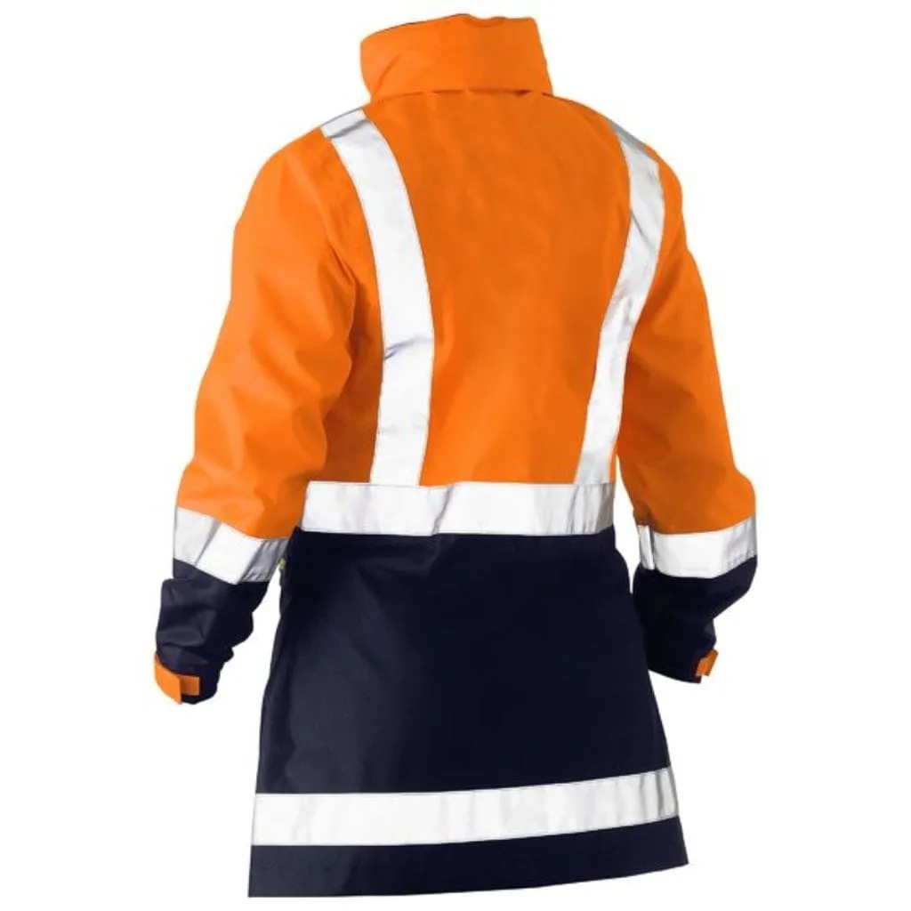 BISLEY WOMENS H TAPED TWO TONE HI VIS RAIN JACKET ORANGE/NAVY