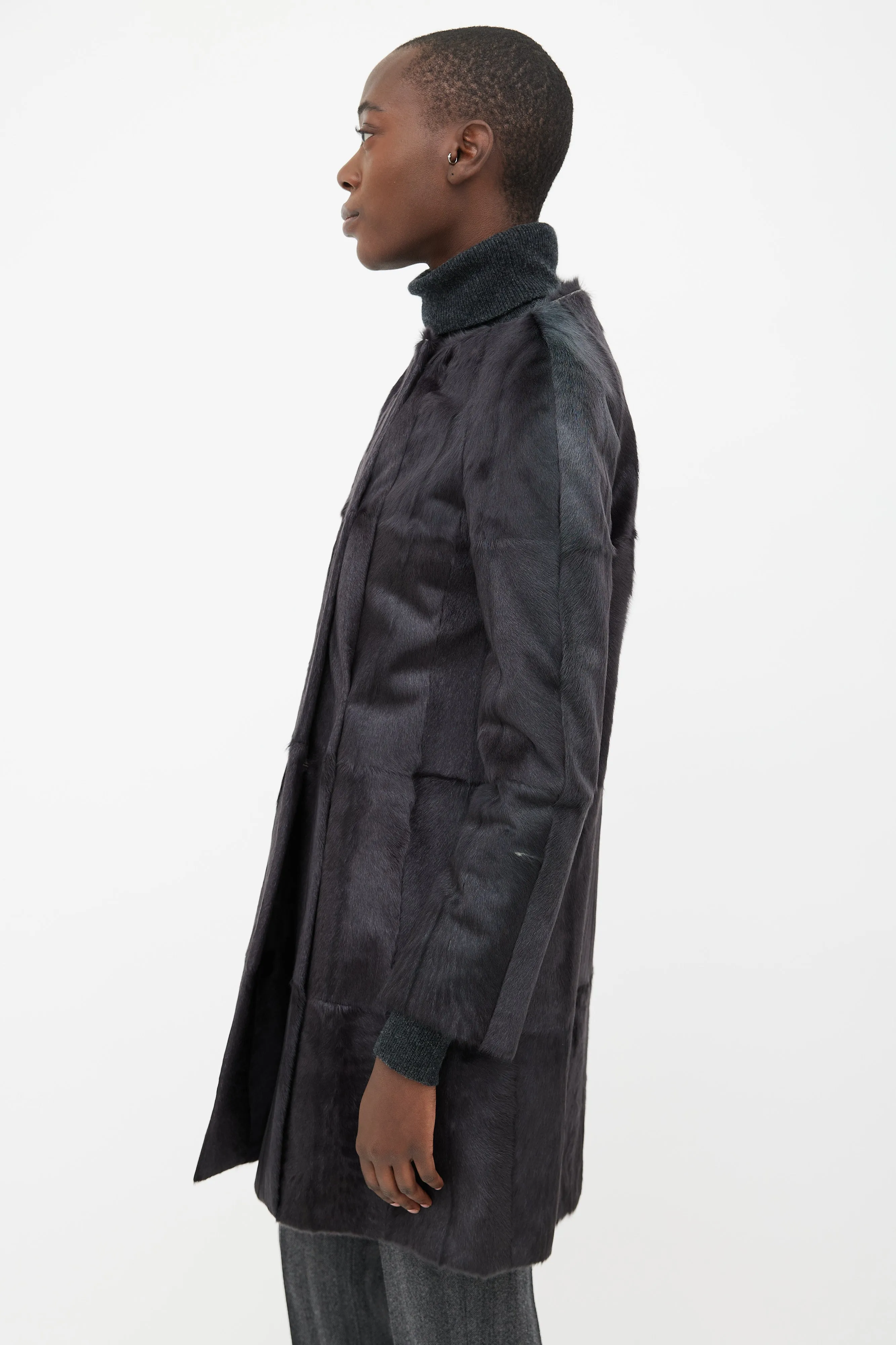 Black Fur Open Coat