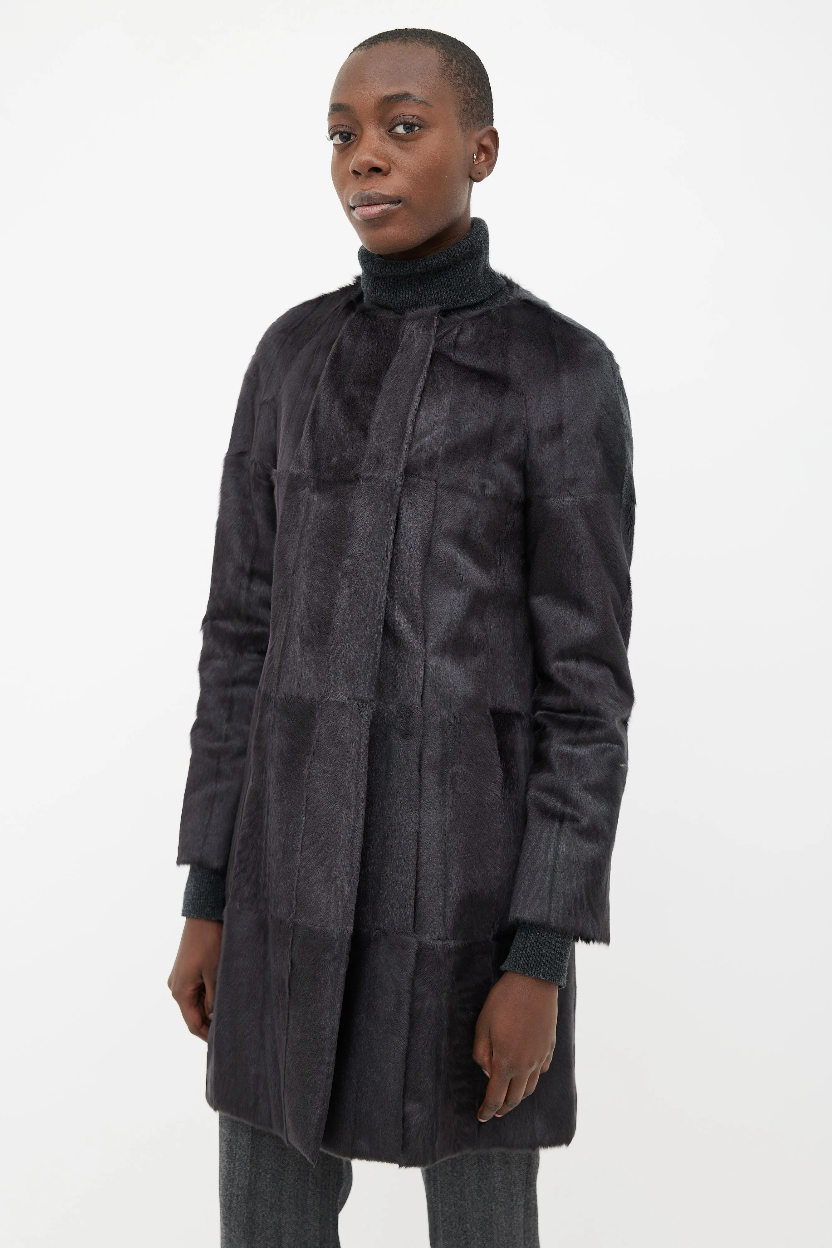 Black Fur Open Coat