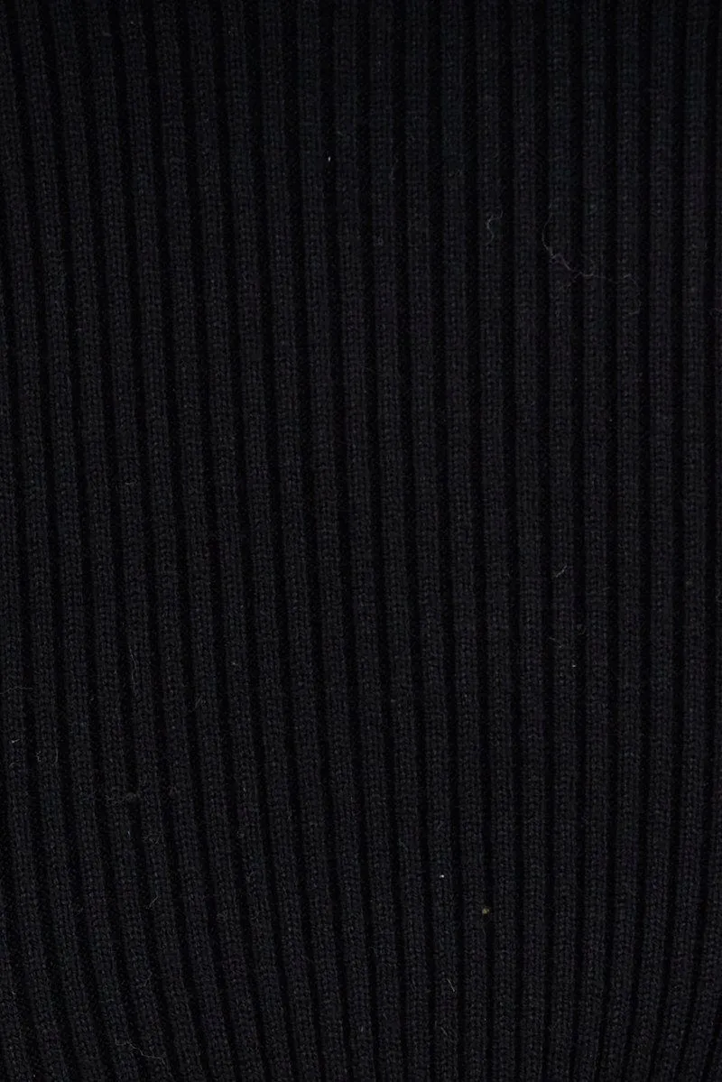Black Knit Top Long Sleeve Front Knot Detail Crop