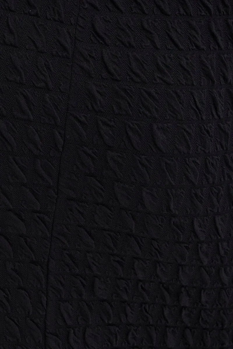 Black Midi Skirt Slim Fit Bubble Textured