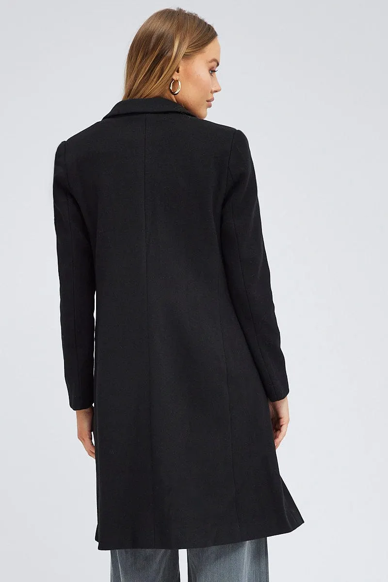 Black One Button Coat Knee Length