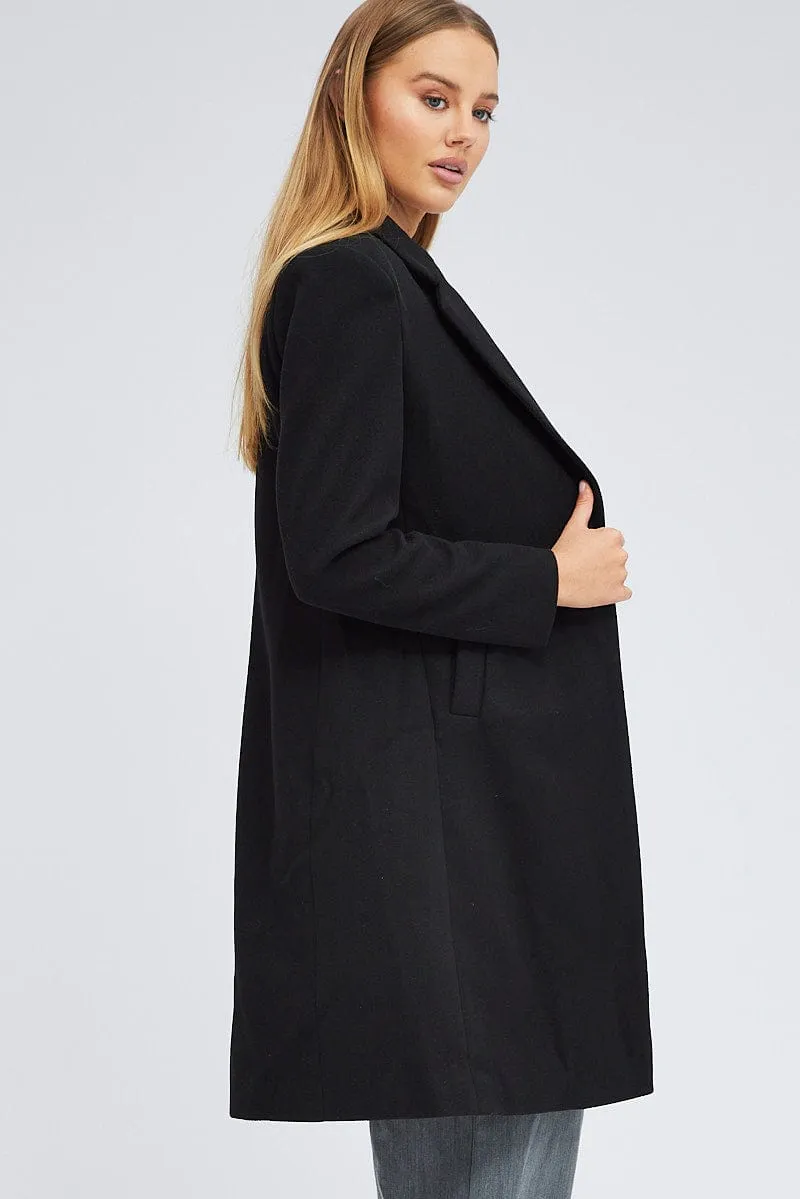 Black One Button Coat Knee Length