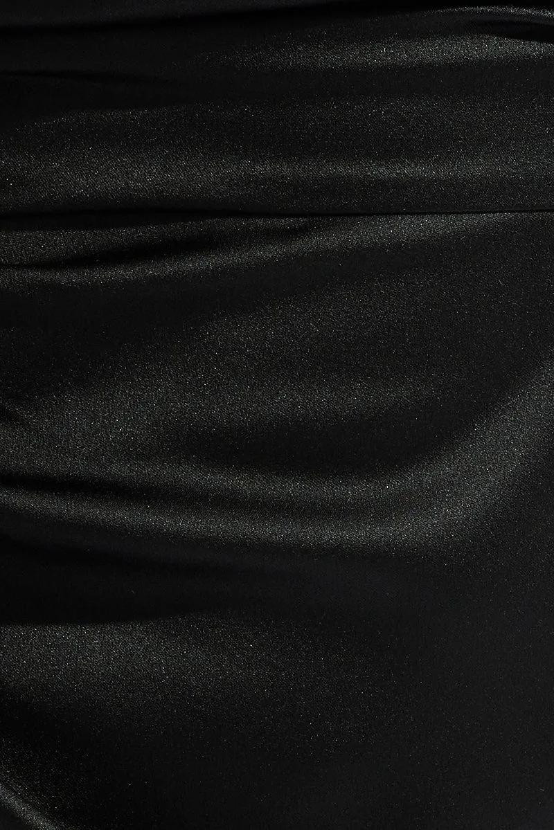 Black One Shoulder Puff Sleeve Statement Dress