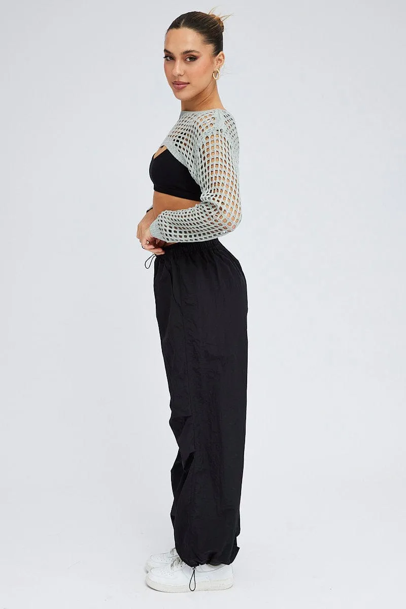 Black Parachute Cargo Pants Low Rise