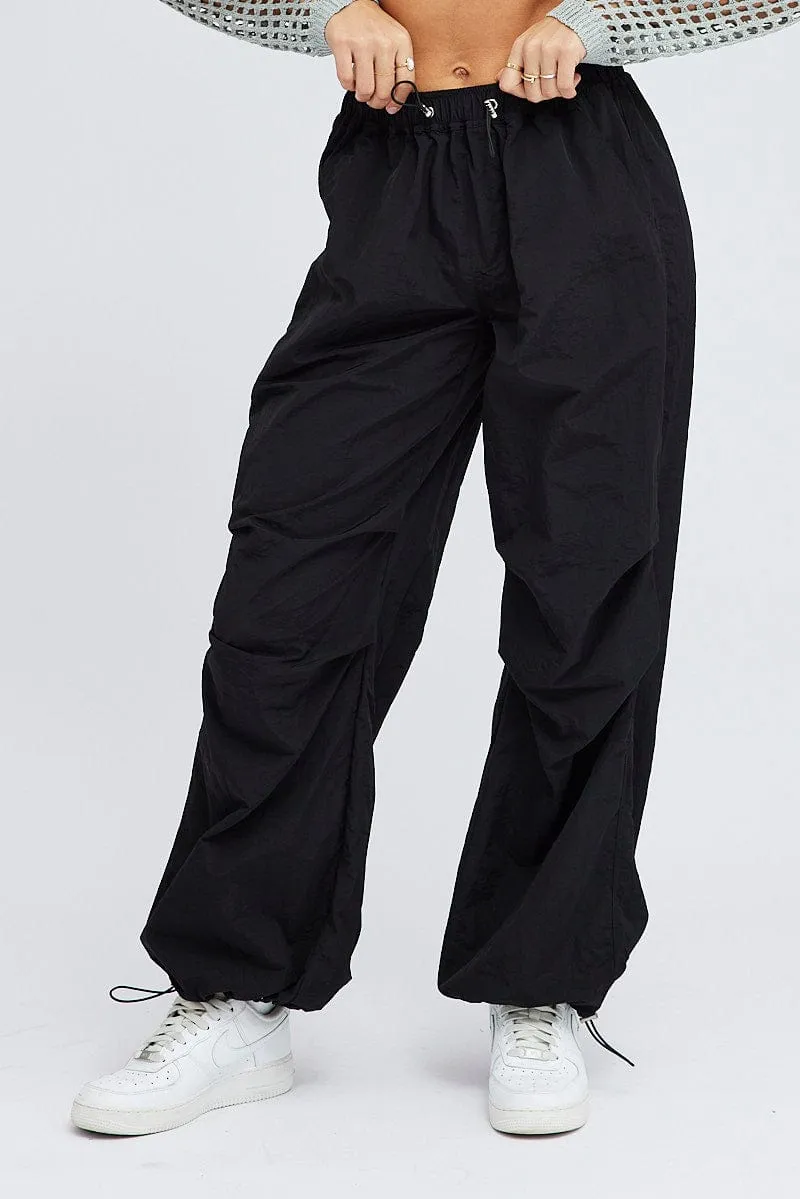 Black Parachute Cargo Pants Low Rise