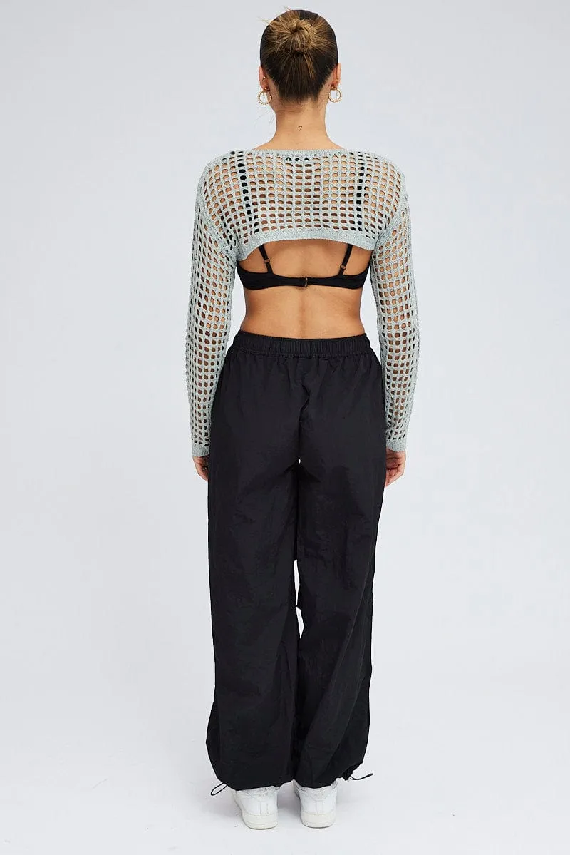 Black Parachute Cargo Pants Low Rise