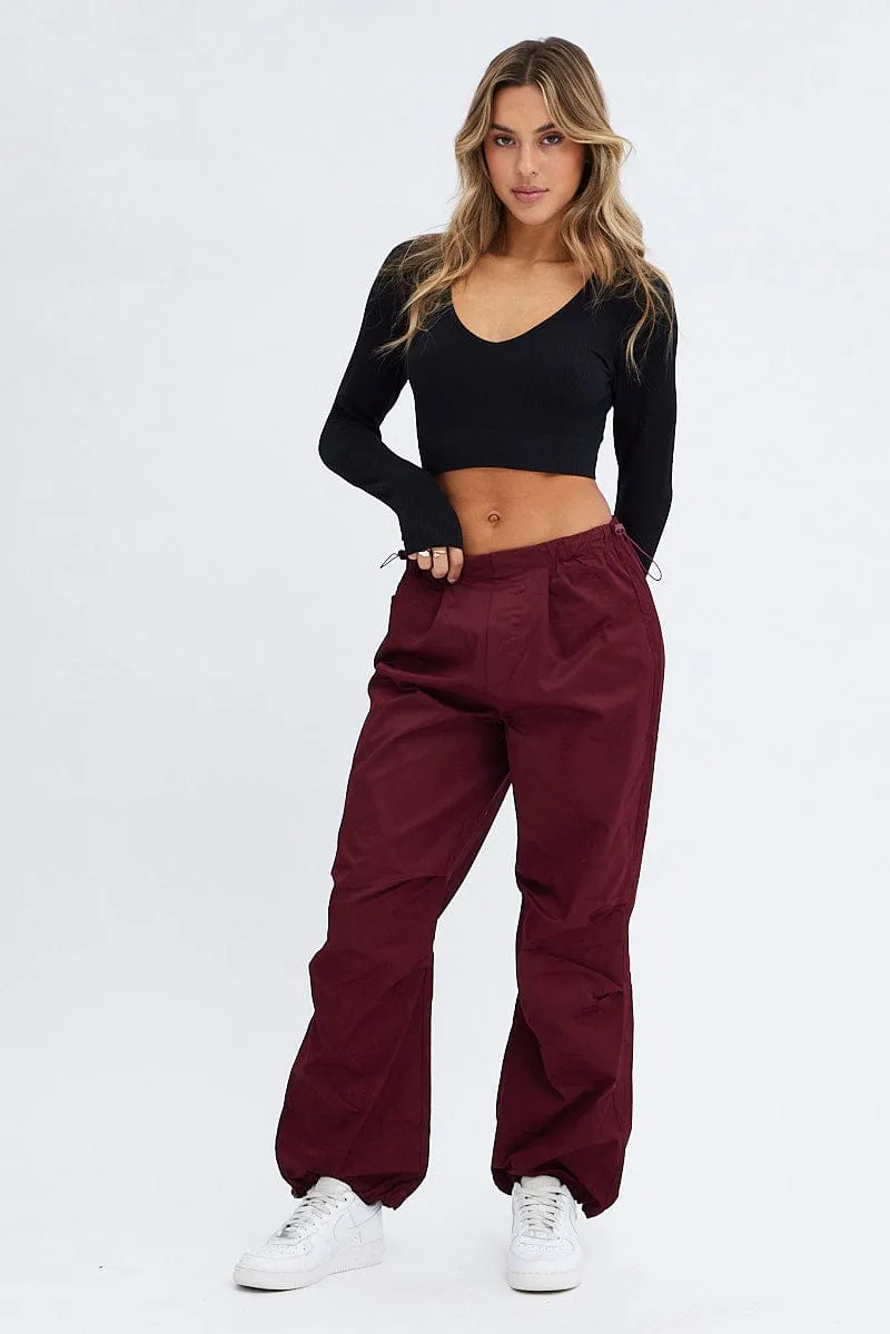 Black Top Long sleeve V neck Seamless