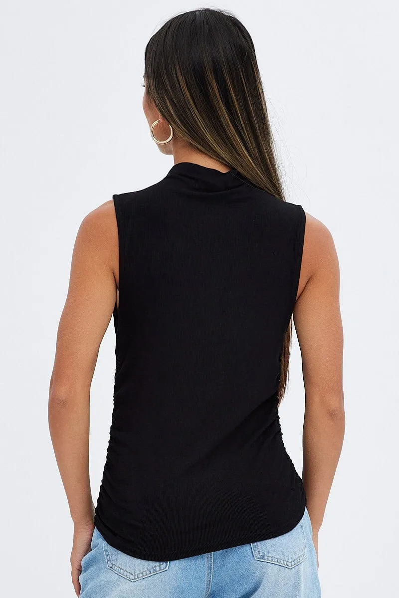 Black Top Sleeveless Cowl Neck Rib