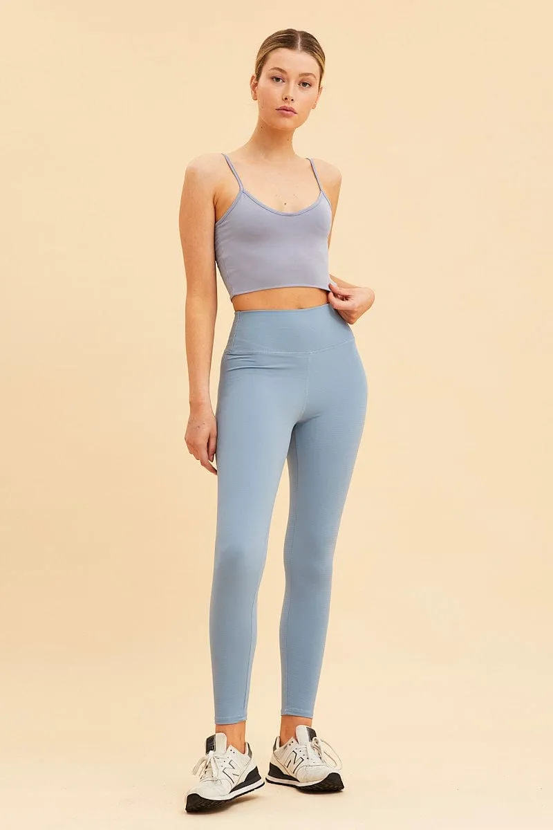 Blue Crop Cami Top Smooth Scoop Neck Sleeveless