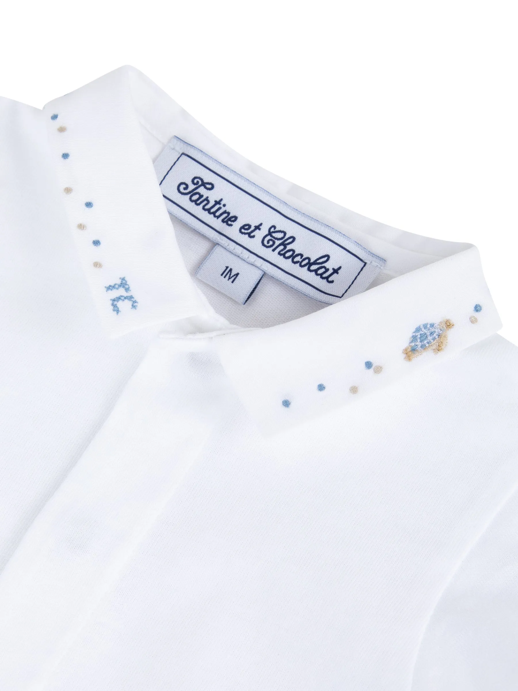Bodysuit - White jersey with turtle embroidery