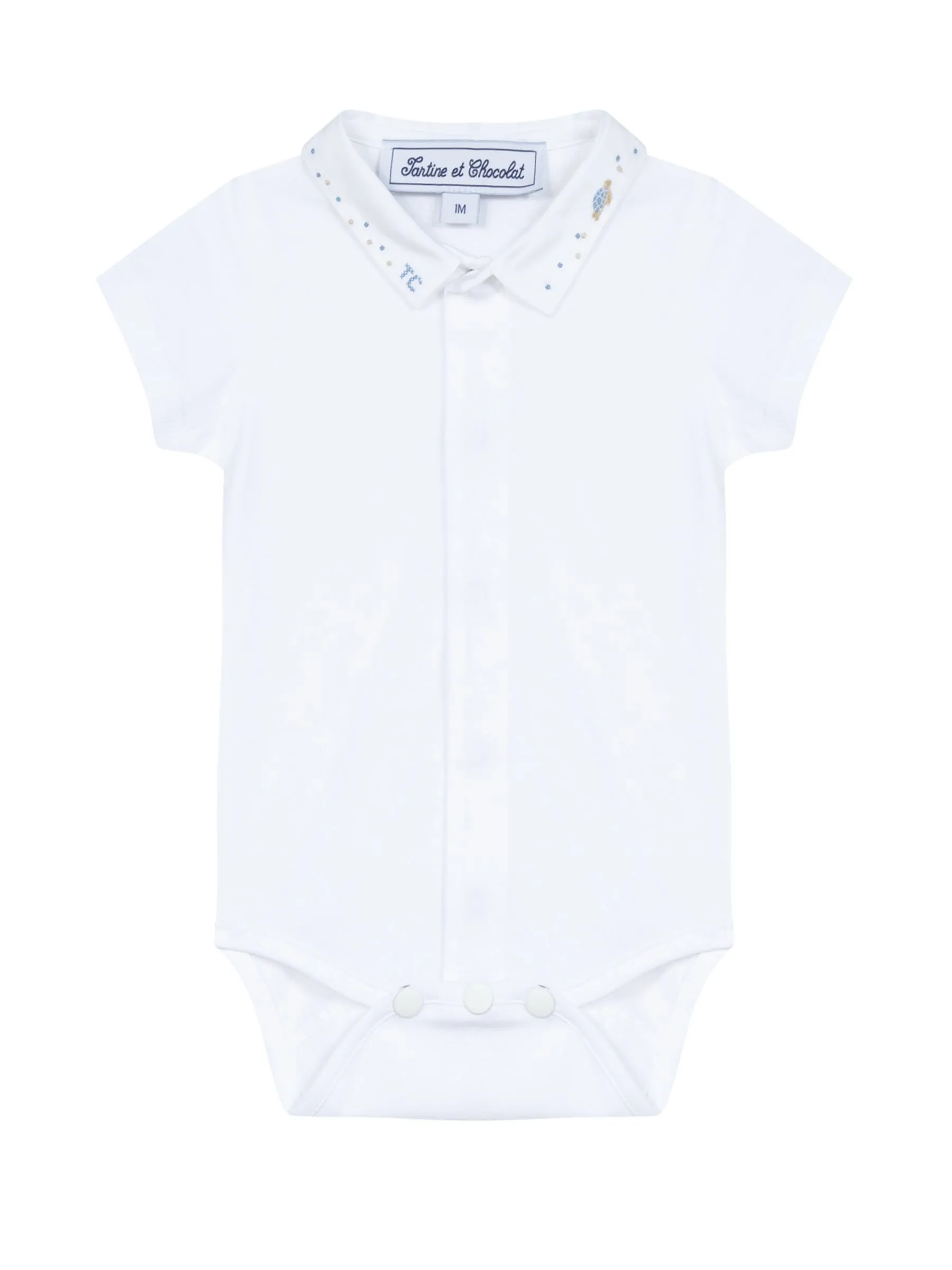 Bodysuit - White jersey with turtle embroidery