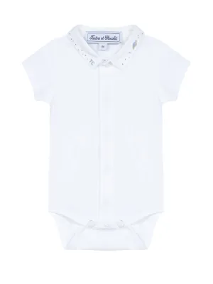 Bodysuit - White jersey with turtle embroidery