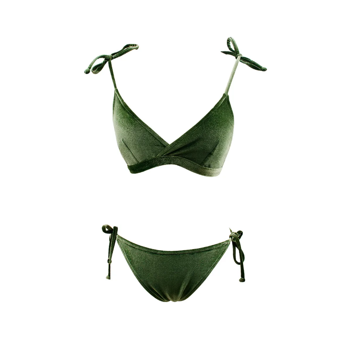 Bow Tie Shoulder Straps Green Bikini Set
