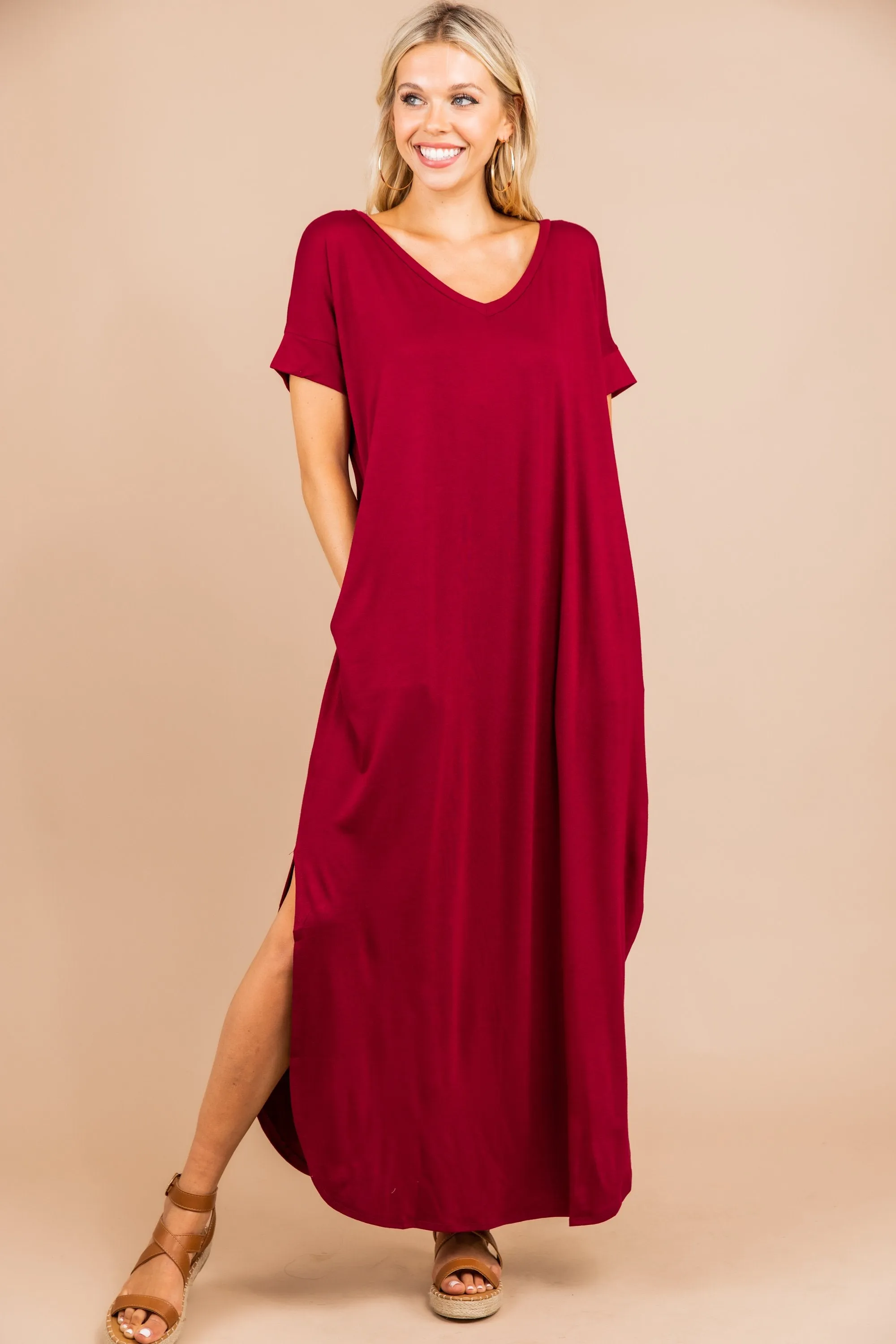 Bring You Home Cabernet Red Maxi Dress