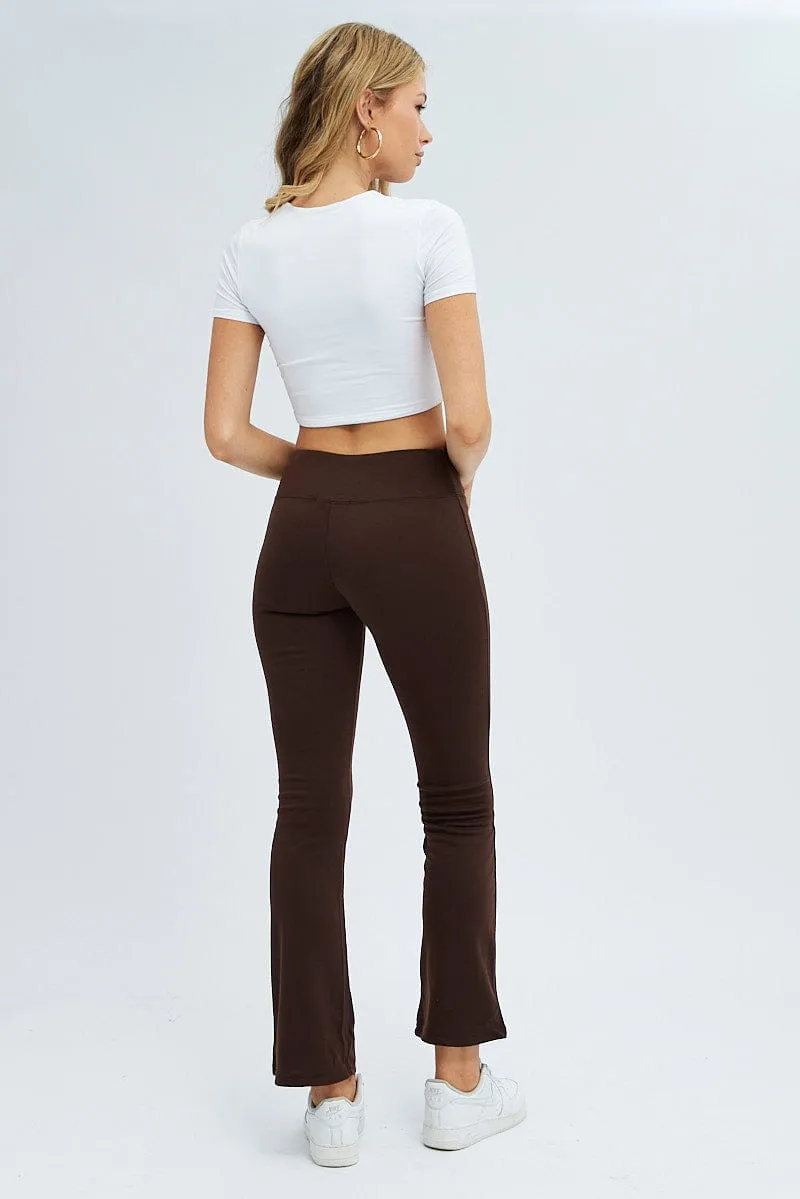Brown Flare Leg Pants High Rise Ponte