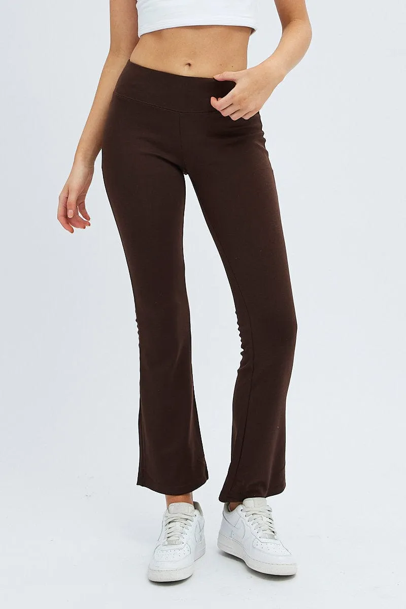 Brown Flare Leg Pants High Rise Ponte