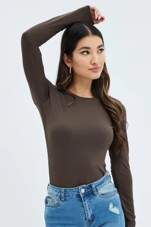 Brown Supersoft Top Long Sleeve Round Neck