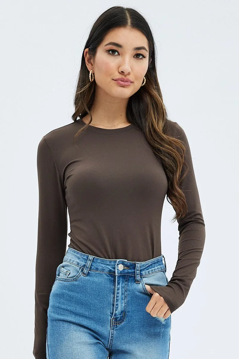 Brown Supersoft Top Long Sleeve Round Neck