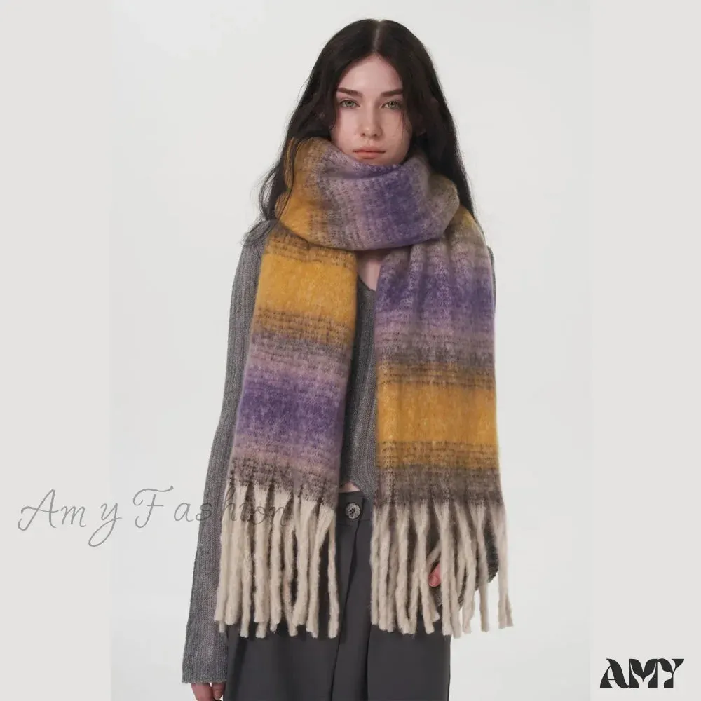 Cashmere Color Block Tassel Muffler Scarf