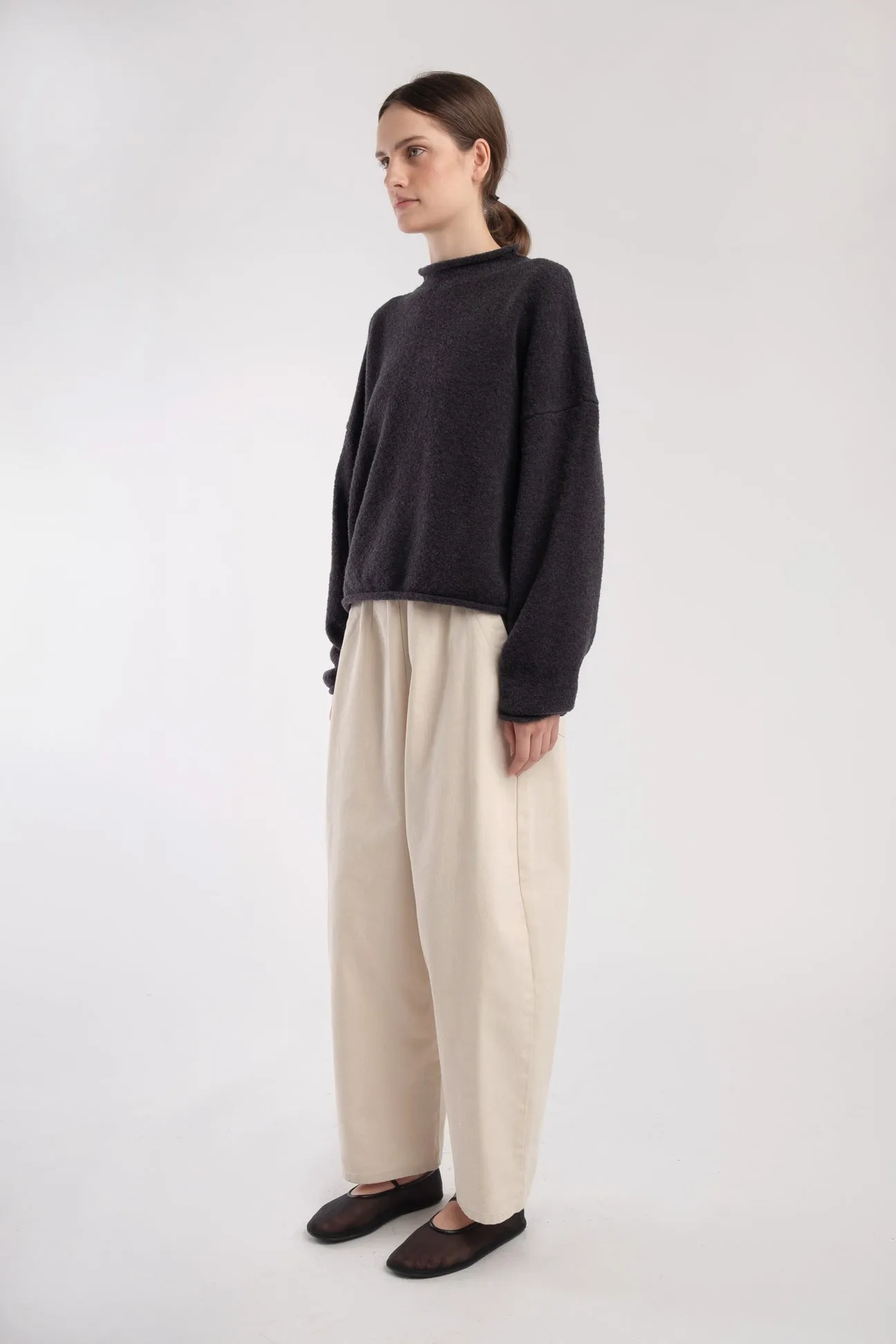 Charcoal Boucle Rolled Sweater