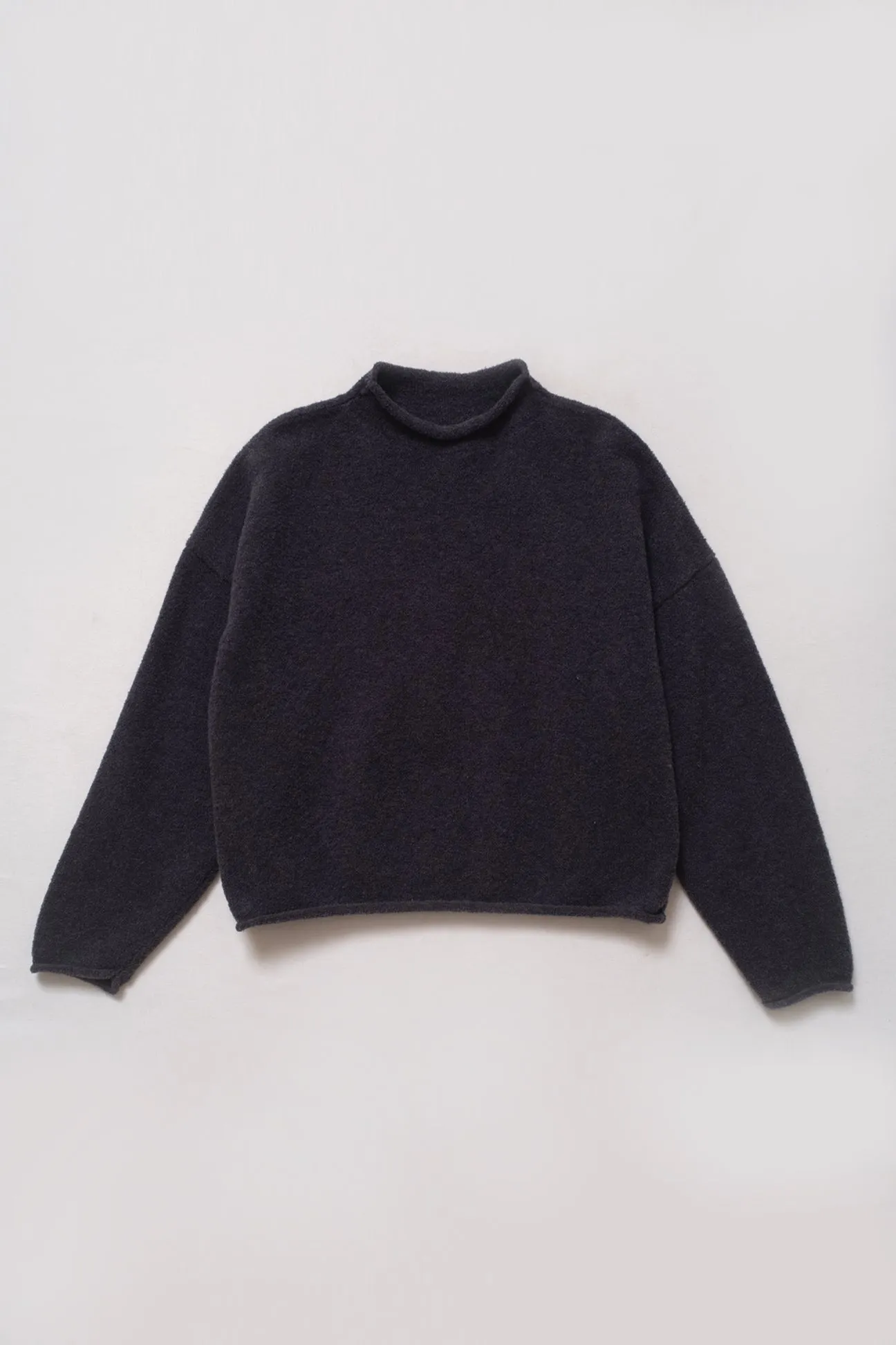 Charcoal Boucle Rolled Sweater